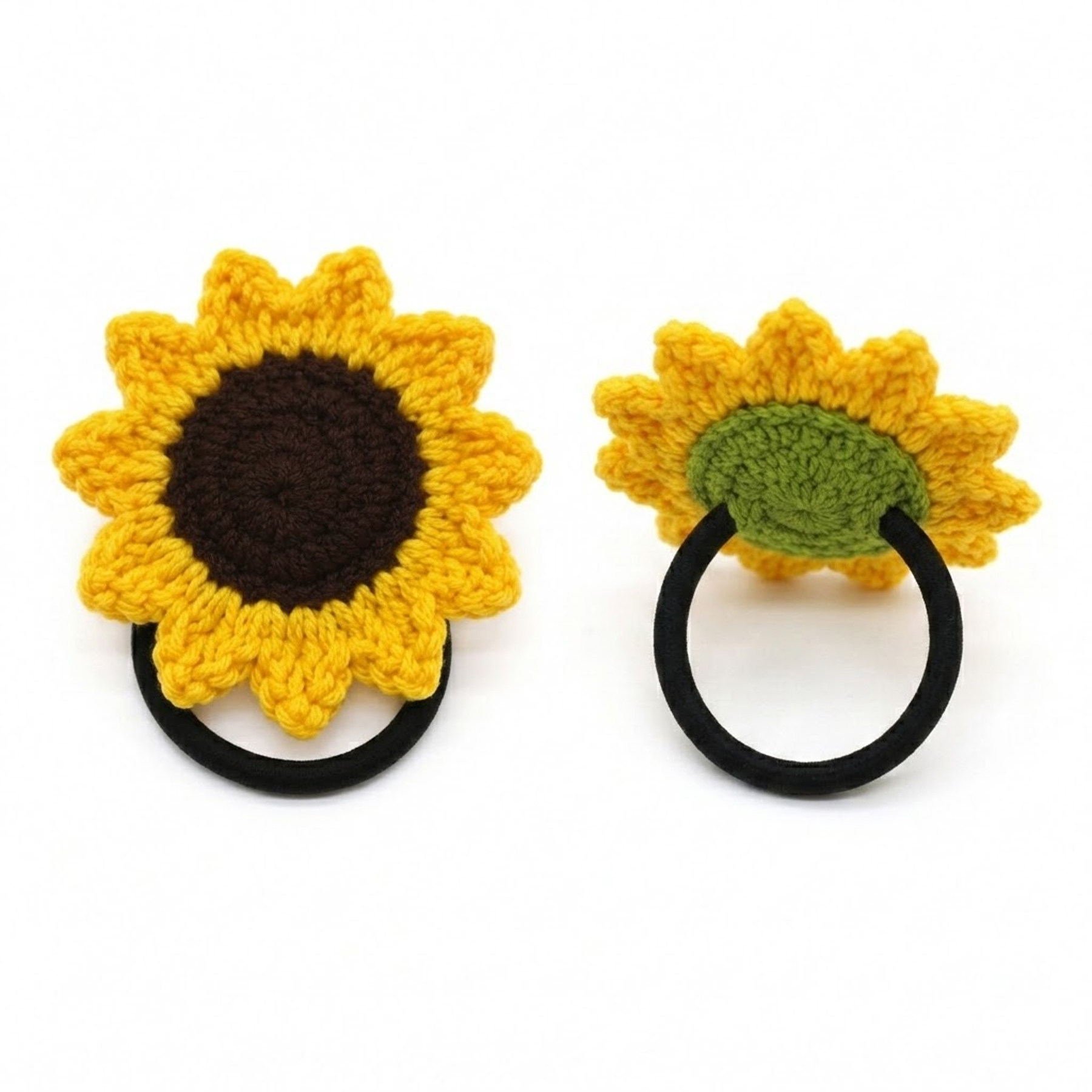 Axomify Handmade Crochet Sunflower Hair Ties (Set of 2)